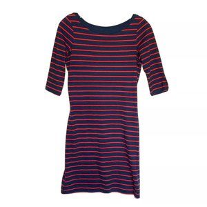 French Connection Dress Navy Red Stripe Boat Neck Casual 1/2 Sleeve